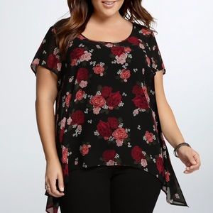 Torrid Floral Chiffon Sharkbite Blouse